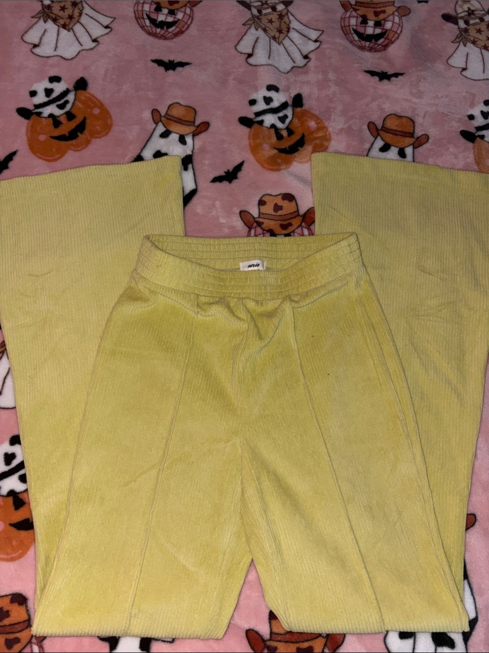 aerie Yellow Wide Leg Corduroy Pants